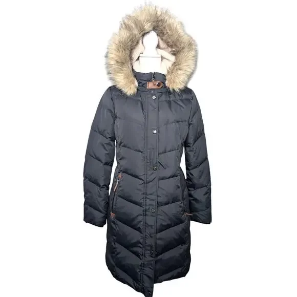 Lauren Ralph Lauren Dark Navy Long Puffer Coat Faux Fur Hood Women’s Medium NWT - Picture 10 of 10